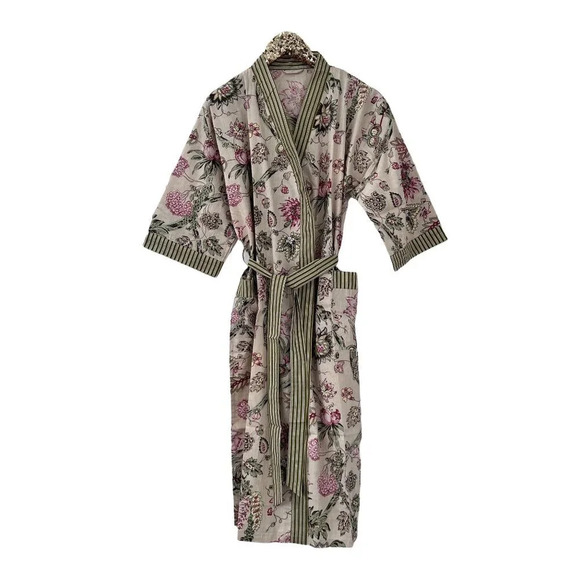 Hand Crafted Other - Cotton Block Printed Kimono Robe India NEW